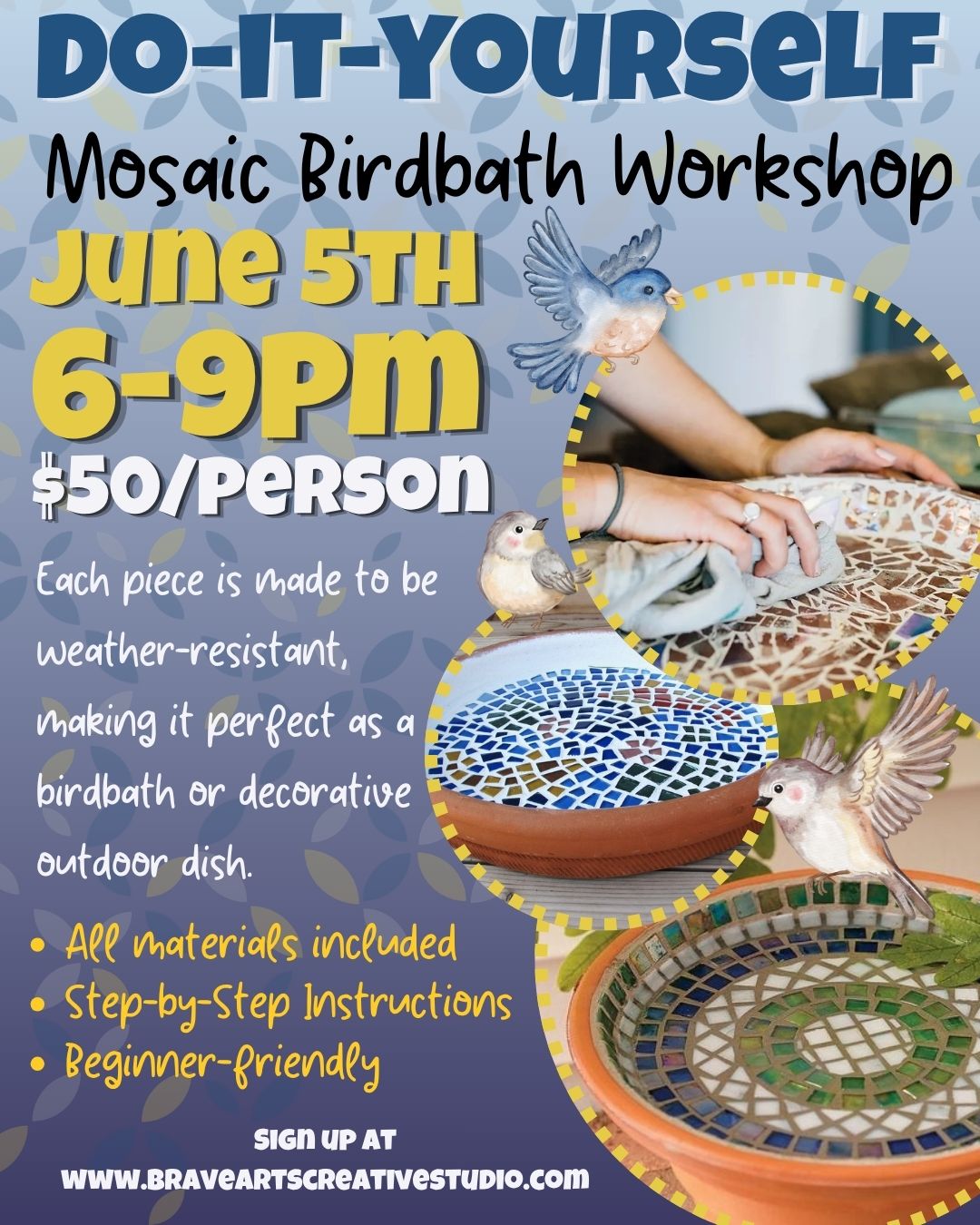 DIY Mosaic Birdbath Workshop